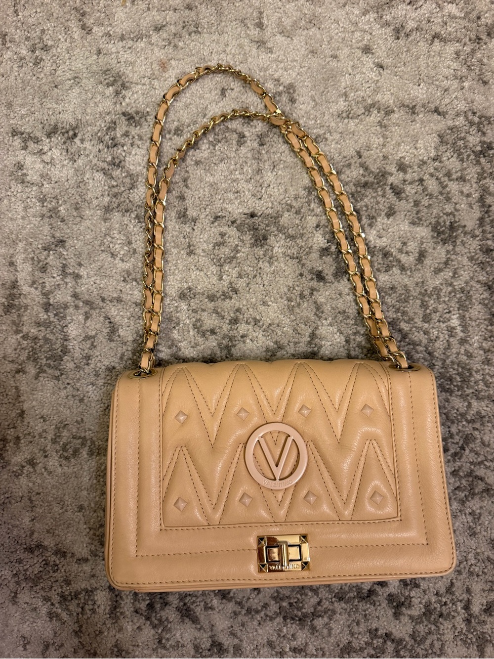 Valentino Garavani Tan Quilted Leather Shoulder Bag with Gold Chain